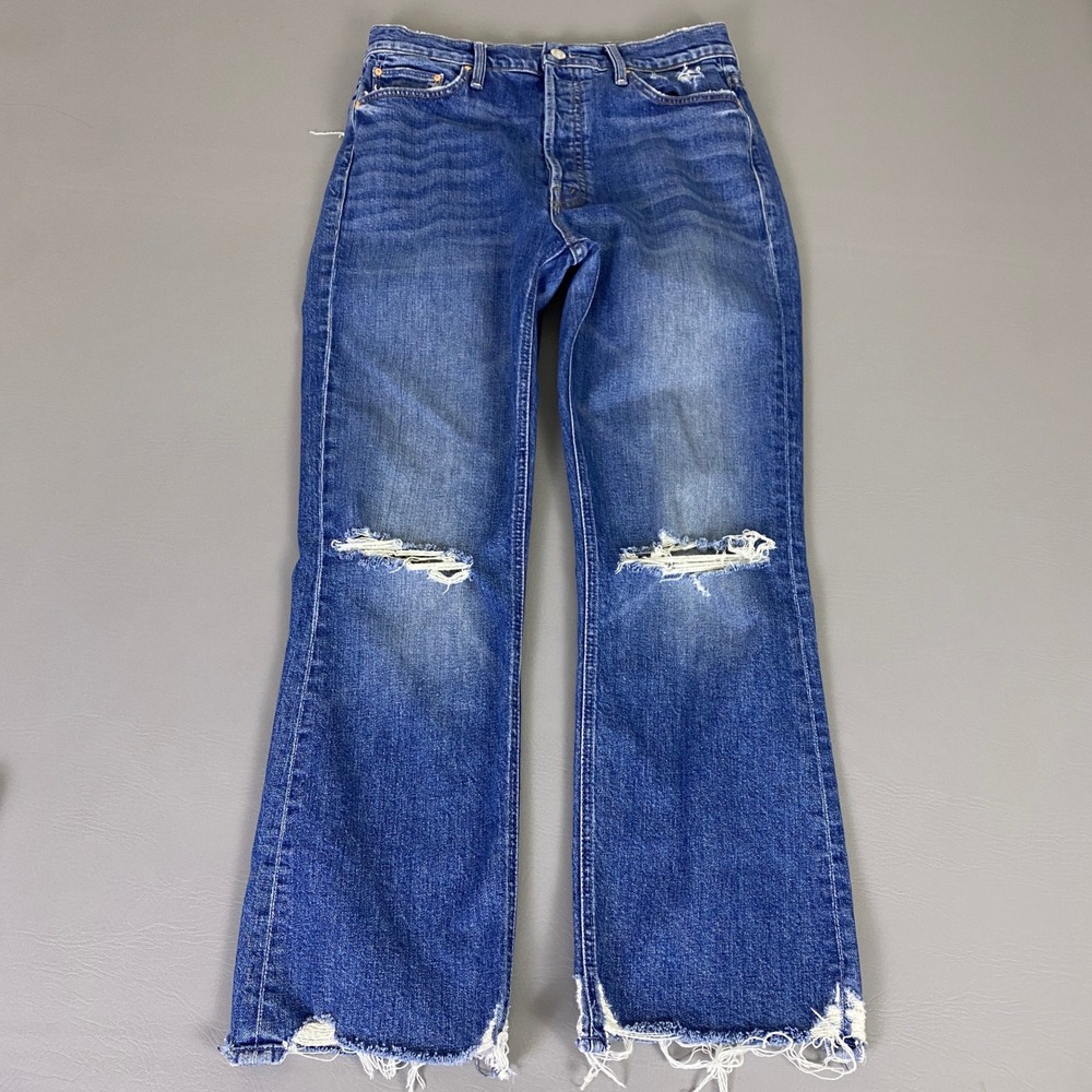 MOTHER Blue Distressed Flare Jeans